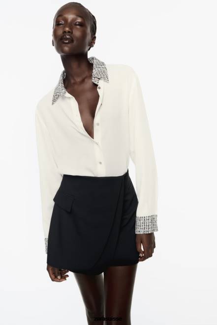 Zara vêtements P66V320 femmes chemise mixte écru