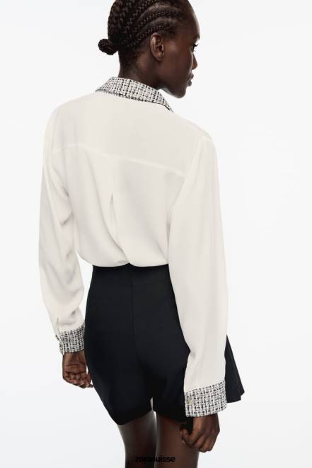 Zara vêtements P66V320 femmes chemise mixte écru