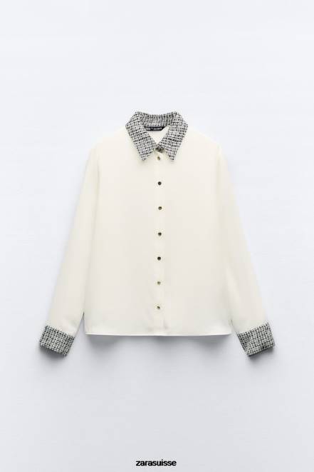 Zara vêtements P66V320 femmes chemise mixte écru