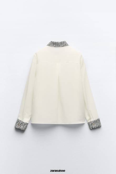 Zara vêtements P66V320 femmes chemise mixte écru