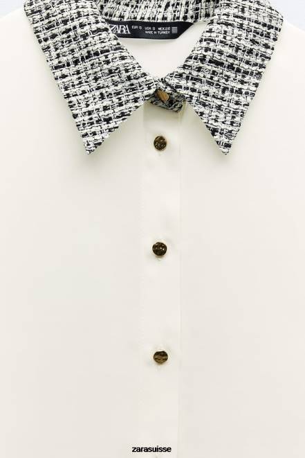 Zara vêtements P66V320 femmes chemise mixte écru