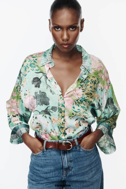 Zara vêtements P66V321 femmes chemise à imprimé floral multicolore