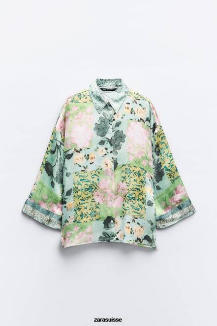 Zara vêtements P66V321 femmes chemise à imprimé floral multicolore