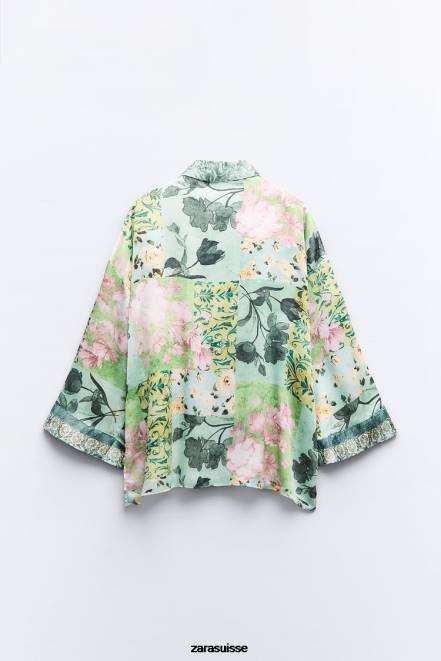 Zara vêtements P66V321 femmes chemise à imprimé floral multicolore