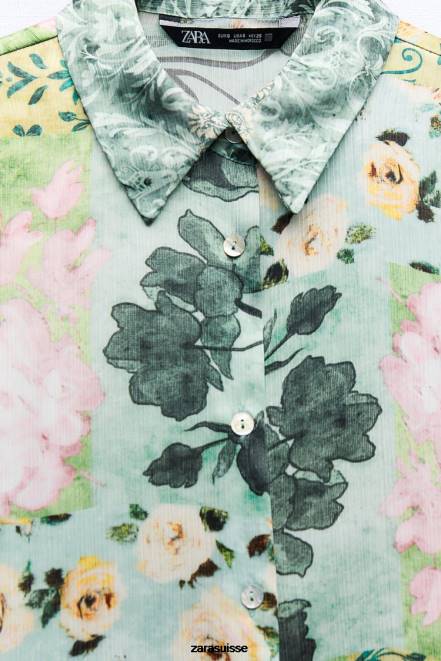 Zara vêtements P66V321 femmes chemise à imprimé floral multicolore