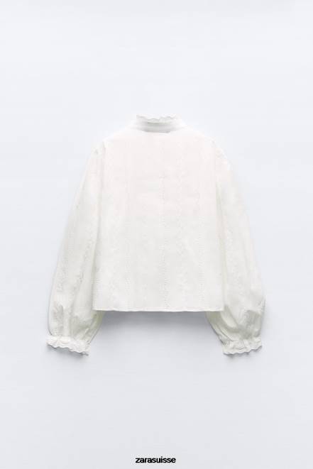 Zara vêtements P66V323 femmes chemise à broderies ajourées blanc