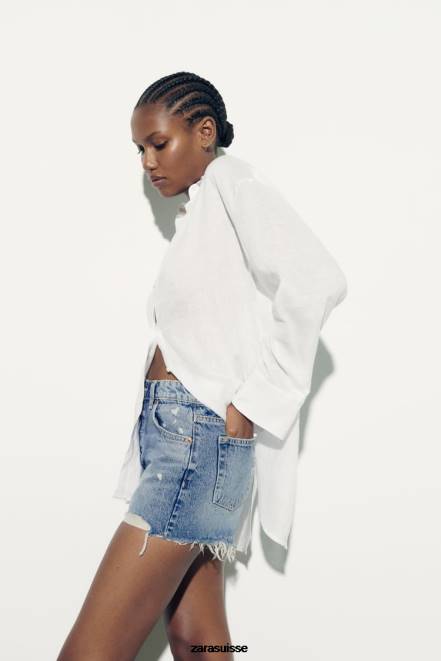 Zara vêtements P66V324 femmes chemise en lin boutonnée blanc