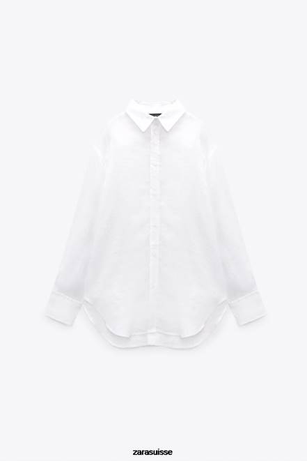 Zara vêtements P66V324 femmes chemise en lin boutonnée blanc