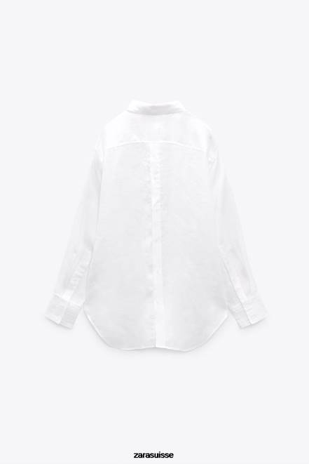 Zara vêtements P66V324 femmes chemise en lin boutonnée blanc