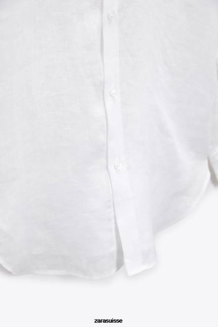 Zara vêtements P66V324 femmes chemise en lin boutonnée blanc