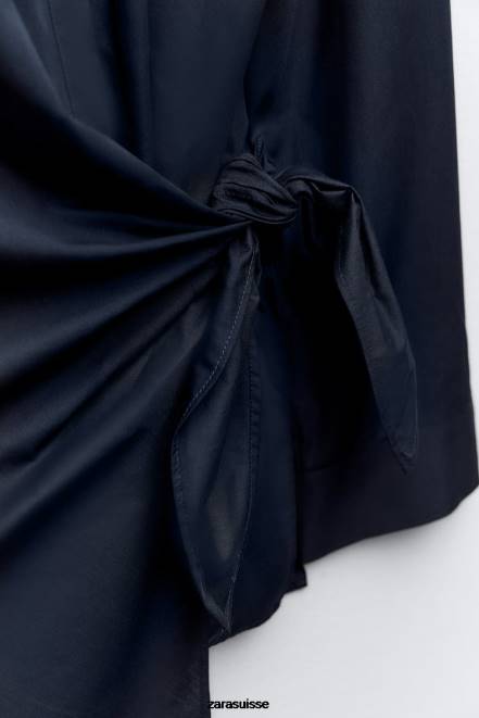 Zara vêtements P66V327 femmes chemise portefeuille en popeline bleu marine