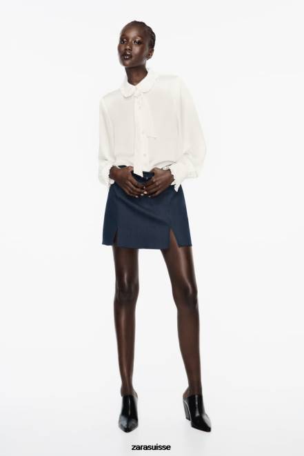 Zara vêtements P66V328 femmes chemise à volants aspect froissé écru