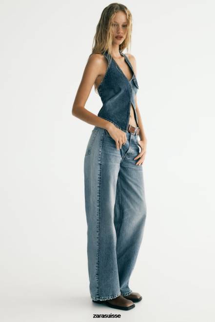 Zara vêtements P66V330 femmes haut asymétrique en jean trf seulement un