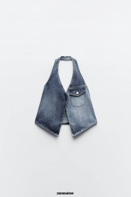 Zara vêtements P66V330 femmes haut asymétrique en jean trf seulement un