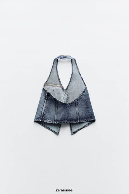 Zara vêtements P66V330 femmes haut asymétrique en jean trf seulement un