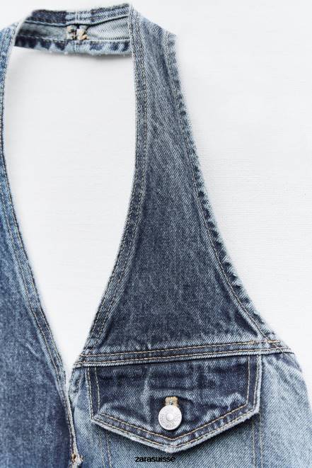 Zara vêtements P66V330 femmes haut asymétrique en jean trf seulement un