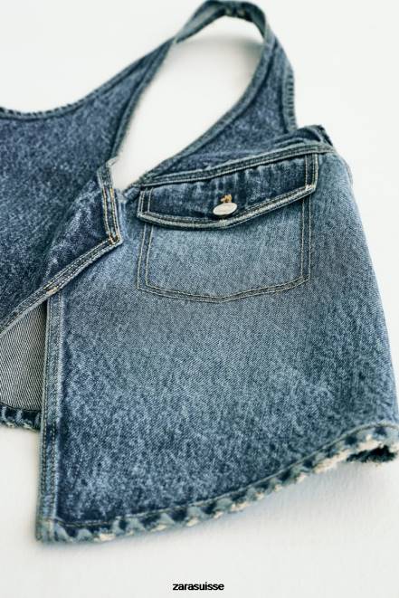 Zara vêtements P66V330 femmes haut asymétrique en jean trf seulement un