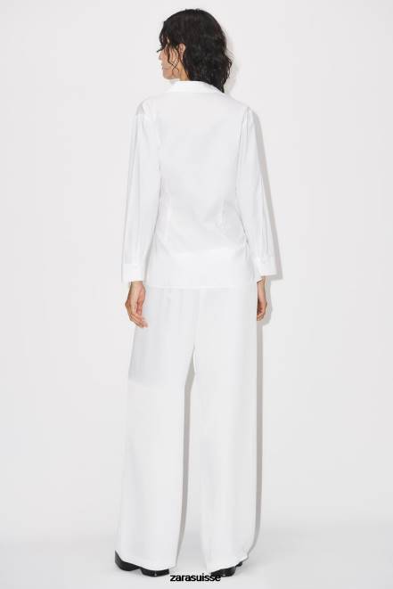 Zara vêtements P66V332 femmes chemise portefeuille en popeline blanc