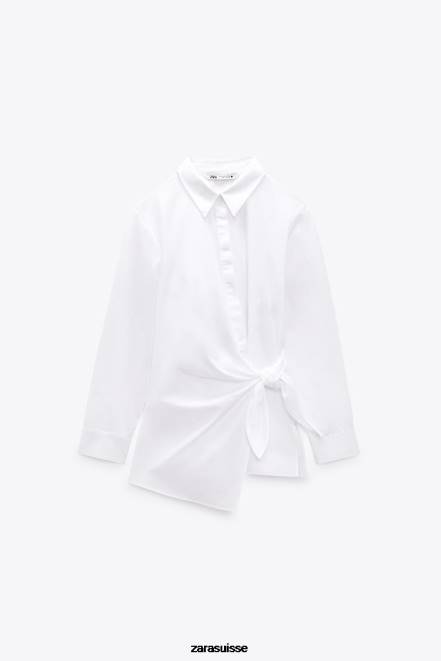 Zara vêtements P66V332 femmes chemise portefeuille en popeline blanc