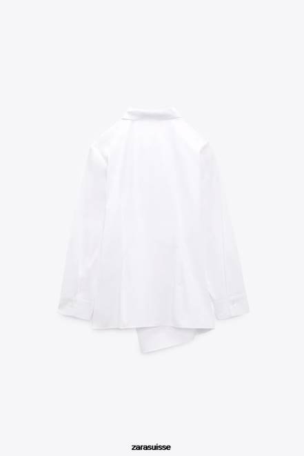 Zara vêtements P66V332 femmes chemise portefeuille en popeline blanc