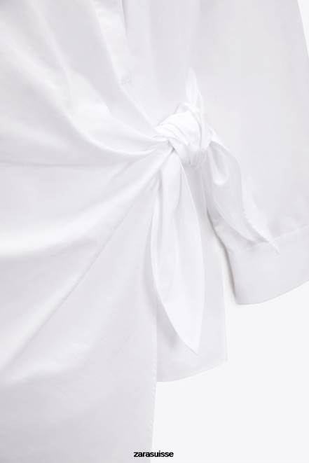 Zara vêtements P66V332 femmes chemise portefeuille en popeline blanc