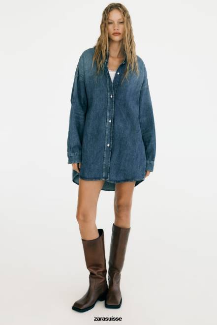 Zara vêtements P66V333 femmes chemise en jean oversize bleu