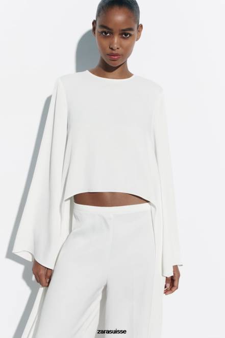 Zara vêtements P66V335 femmes blouse longue asymétrique blanc