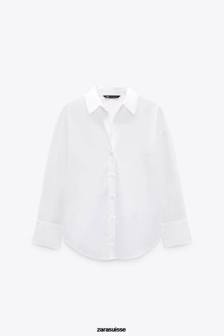 Zara vêtements P66V338 femmes chemise en popeline blanc