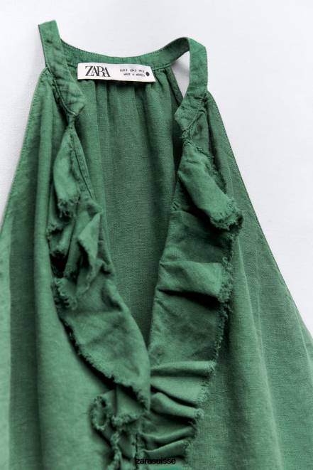 Zara vêtements P66V344 femmes blouse en lin à volants vert