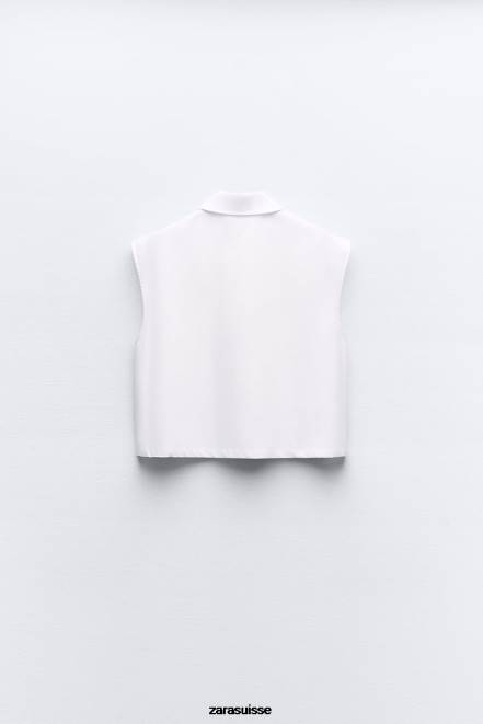 Zara vêtements P66V345 femmes chemise courte à poches plaquées blanc