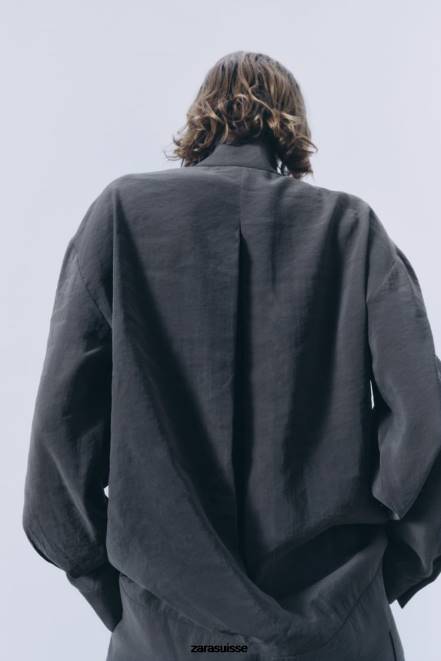 Zara vêtements P66V347 femmes surchemise plissée gris