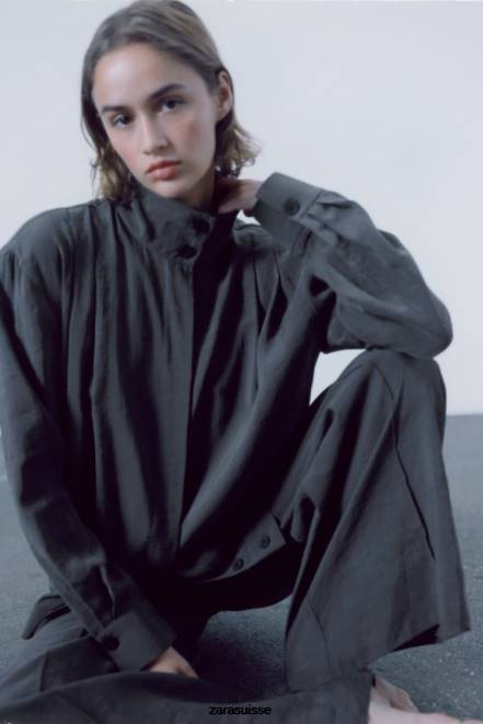 Zara vêtements P66V347 femmes surchemise plissée gris