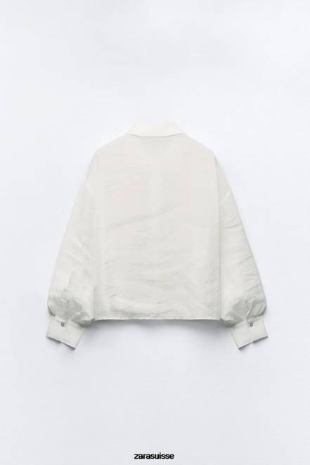 Zara vêtements P66V348 femmes chemise bijou semi-transparente écru