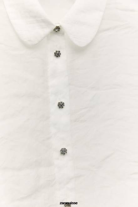 Zara vêtements P66V348 femmes chemise bijou semi-transparente écru