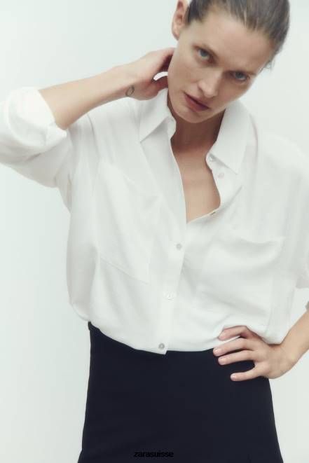 Zara vêtements P66V349 femmes chemise oversize fluide blanc