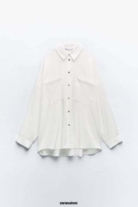 Zara vêtements P66V349 femmes chemise oversize fluide blanc