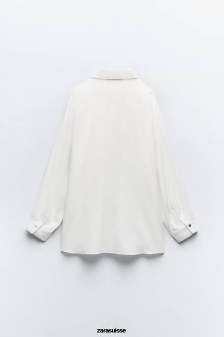 Zara vêtements P66V349 femmes chemise oversize fluide blanc