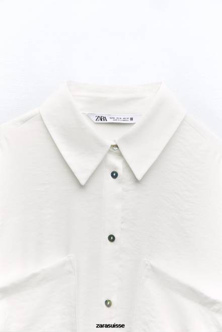 Zara vêtements P66V349 femmes chemise oversize fluide blanc