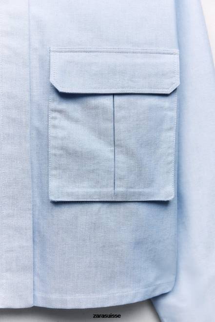 Zara vêtements P66V352 femmes chemise oxford courte bleu blanc