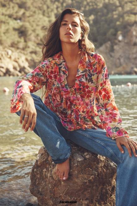 Zara vêtements P66V354 femmes chemise à imprimé fleuri multicolore