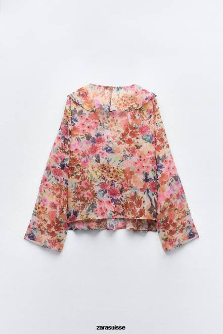 Zara vêtements P66V354 femmes chemise à imprimé fleuri multicolore
