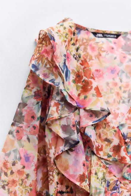 Zara vêtements P66V354 femmes chemise à imprimé fleuri multicolore
