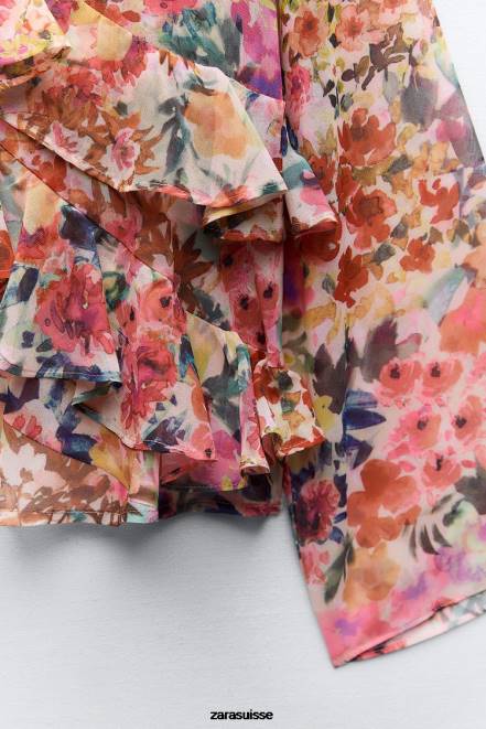 Zara vêtements P66V354 femmes chemise à imprimé fleuri multicolore
