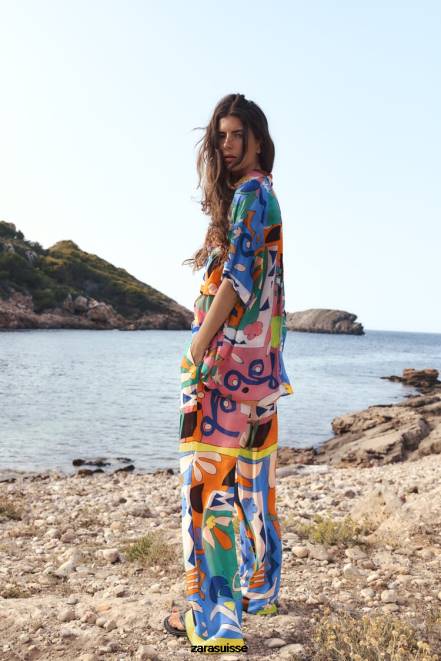 Zara vêtements P66V355 femmes blouse fluide imprimée multicolore