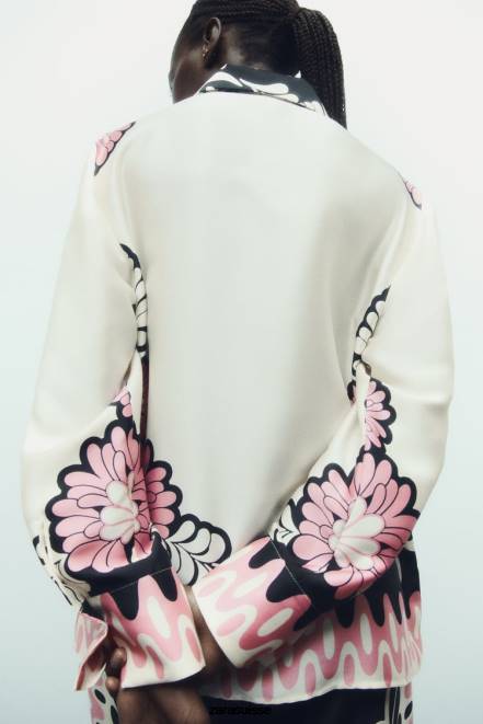Zara vêtements P66V360 femmes chemise à imprimé floral écru/noir