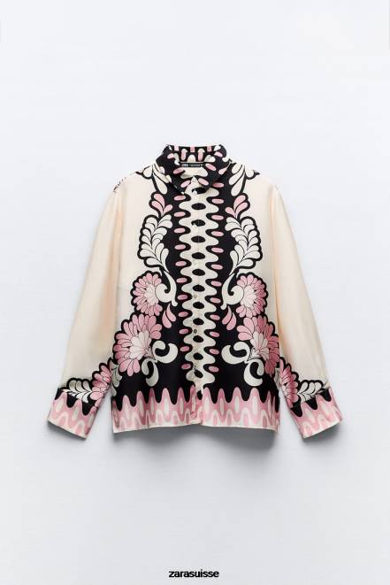 Zara vêtements P66V360 femmes chemise à imprimé floral écru/noir