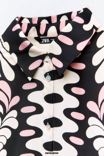 Zara vêtements P66V360 femmes chemise à imprimé floral écru/noir