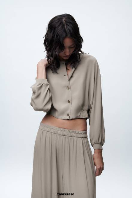 Zara vêtements P66V361 femmes bomber court fluide gris perle