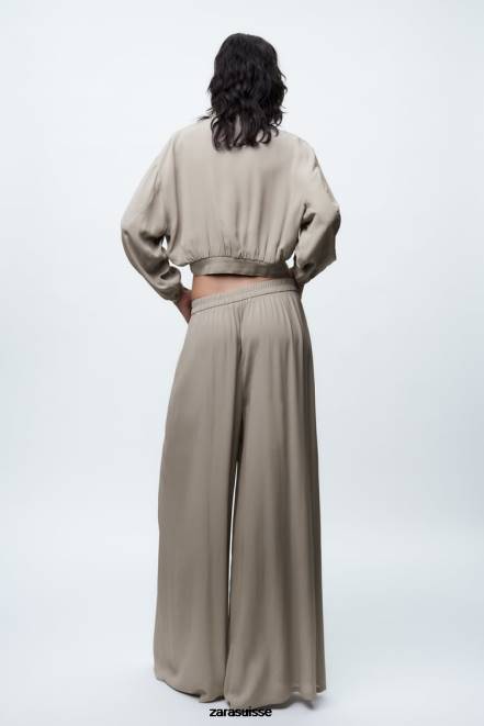 Zara vêtements P66V361 femmes bomber court fluide gris perle