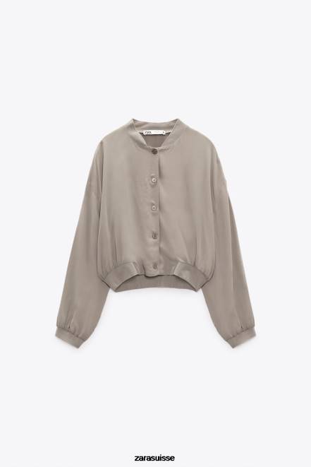 Zara vêtements P66V361 femmes bomber court fluide gris perle